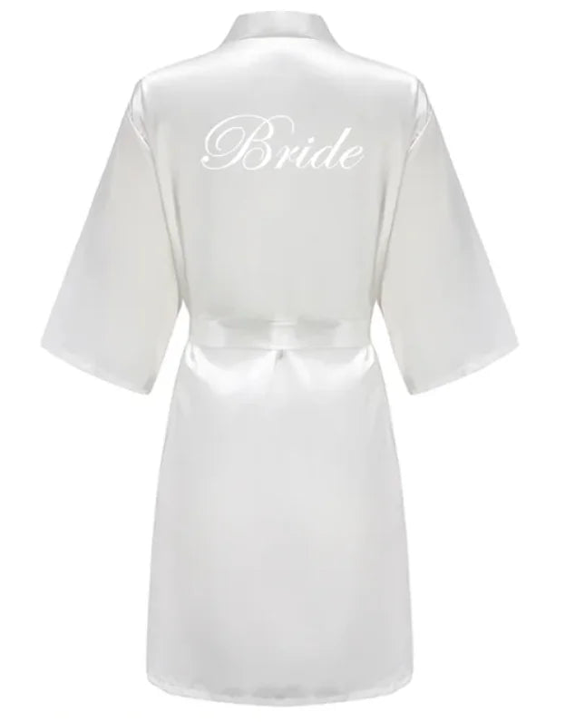 new bride bridesmaid robe with white black letters mother sister of the bride wedding gift bathrobe kimono satin robes