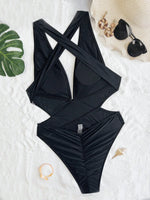 Sexy Solid Back Cross 2024 Swimsuit One Piece Backless Wrinkle Bikini Thong Swimwear Bodysuits Women Biquini Bathing Suits