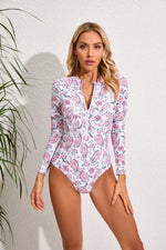2024 Sexy Zipper Long Sleeve Women One Piece Swimsuit Floral Monokini Swim Wear Surfing Bathing Suit Swimwear Female Clothes