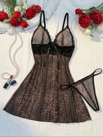 Lace-Trimmed Leopard Print Sleepwear Set Elegant Beauty Gift for Wife Sexy Nightgown And Underwear Combo