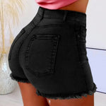 Summer Women Shorts High Waist Washed Retro Distressed Ripped Edge Butt-lifted Slim Fit Pockets Casual Club Party Short Pants