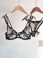 Affordable French Lace Lingerie Set | Sexy Mesh Push Up Bra for Big Bust, Ultra Thin Slimming Anti Sag Women's Bra Set MOYISU AB