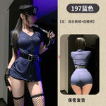 Sexy Cosplay Policewoman Midnight Uniform SM Zipper Bodysuits Solid Color Deep V Short Sleeved Wrap Hip Bodysuits Charming K0JQ