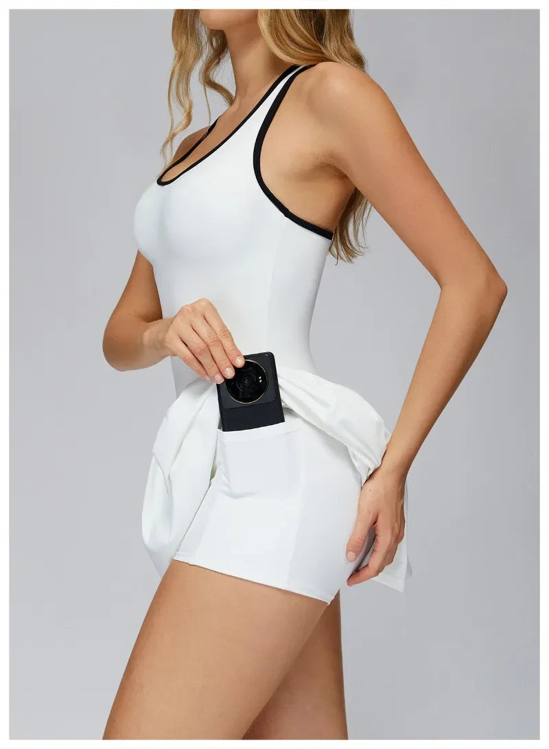 Women's Nude Yoga Clothes Beautiful Back and Slim Fit Two Anti Glare Dresses Outdoor Sports Running and Leisure Fitness Clothes