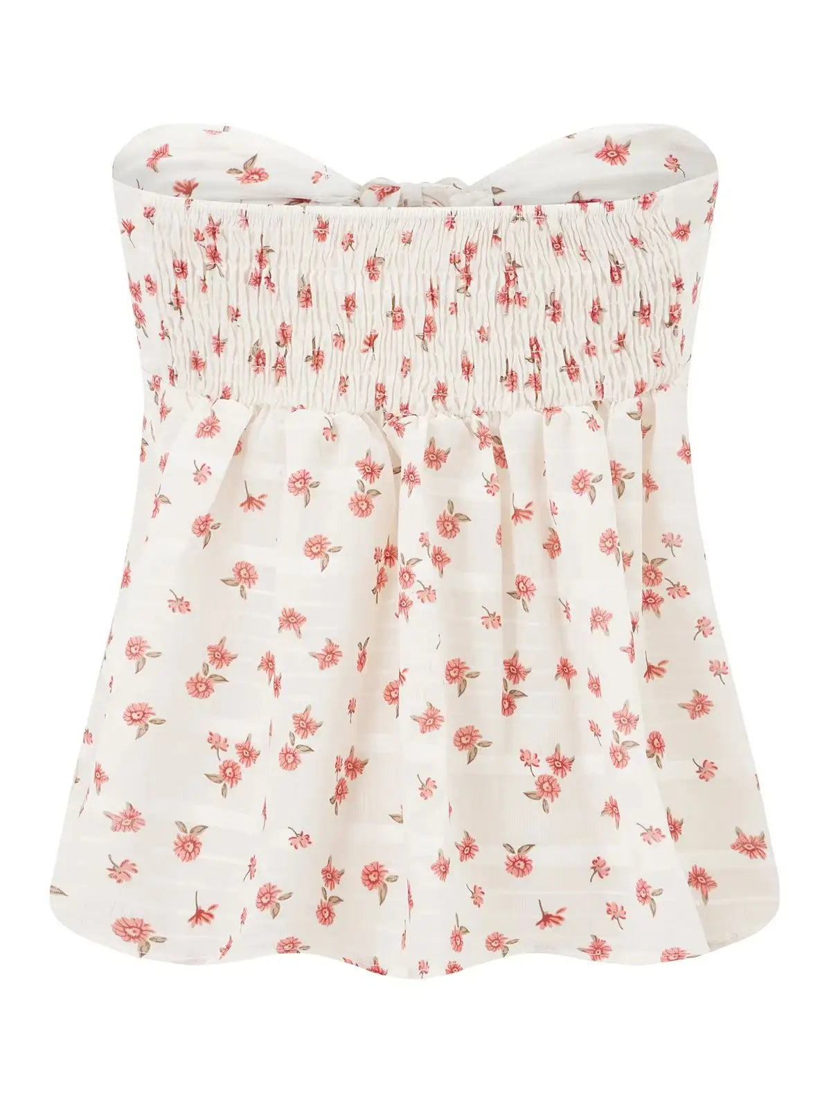 Summer Women Tie-up Tube Tops Floral Print Drawstring Strapless Bandeau Vest Backless Shirts for Streetwear Aesthetic Clothes