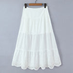 New Style Vacation Casual Long Skirt Half Transparent Lace Trimmed Mesh Splicing Hollow Embroidery Fairy Long Skirt Elegant TGER