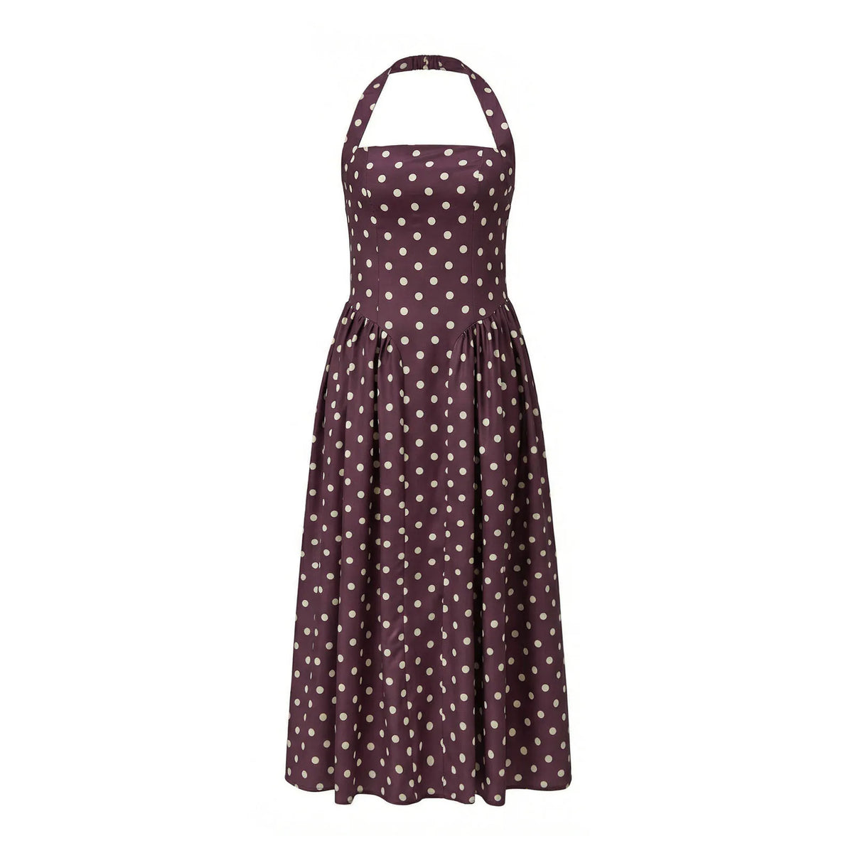 Women's Summer Halter Neck Long Dress Dot Print Sleeveless Backless A Line Dresses for Beach Party