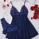 Elegant Transparent Red Lingerie Women's Underwear Sleepwear Lace Nightdress Panty Pijamas Sets Female Babydoll