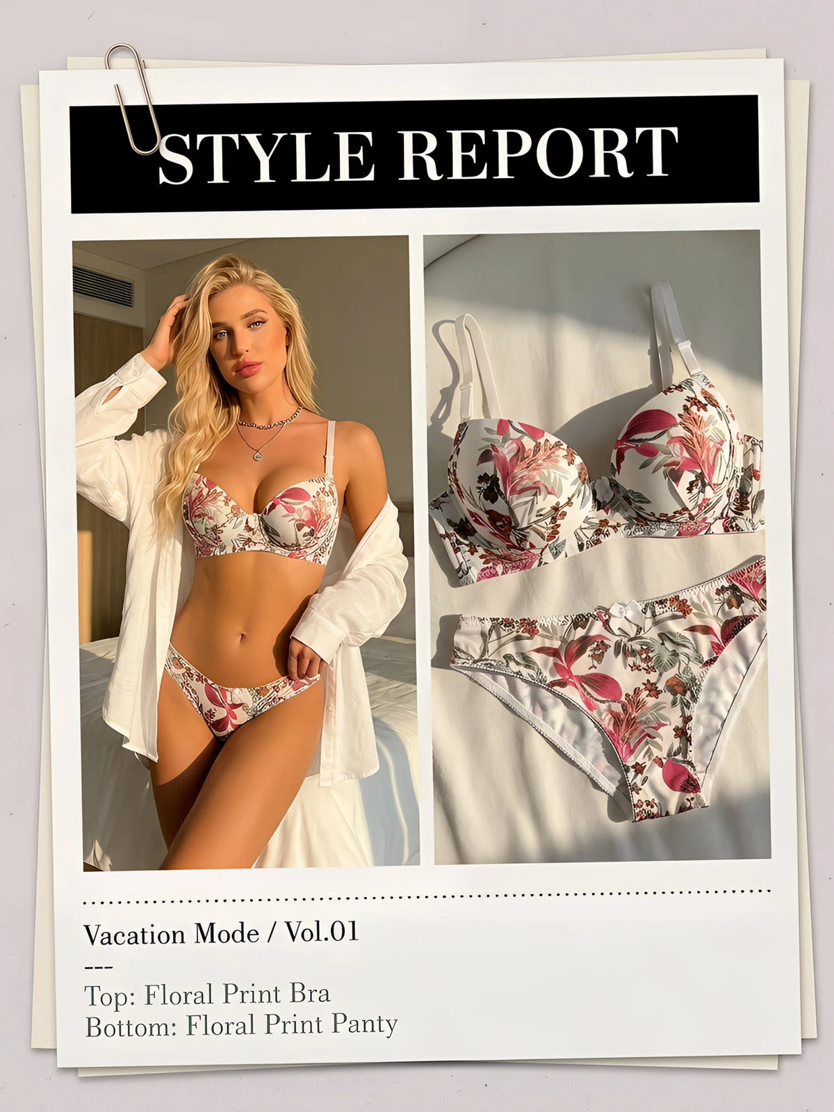 Sexy Lingerie Set For Women's Gathering Push Up Bra Women's Printed Underwear Set For Date Night Sexy Lingerie A2134