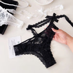 Hanging Neck Detachable Sexy Lace Women's Underpants Sweet Bow Hollow Out Mesh Panties Metal Ring Cotton Crotch Briefs Lingerie