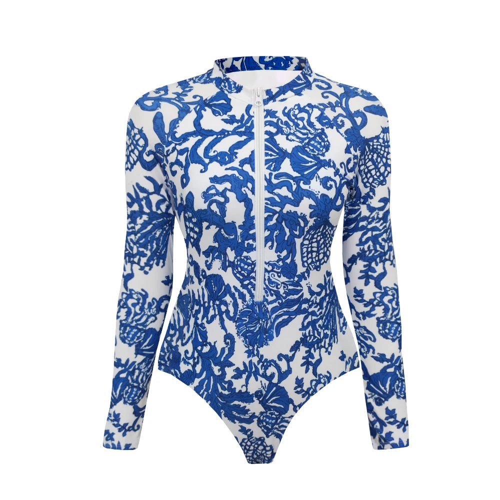 2026 Surfing Sport Swimsuit Long Sleeves Women One Piece SwimsuitSwimwear Solid Monokini Bathing Suit Tropical Bodysuit Female