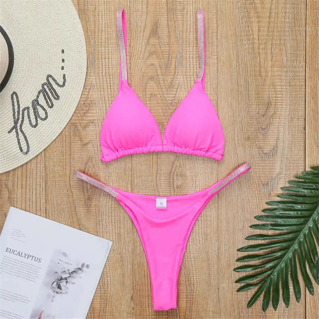 New Sexy Mini Bikini Female Swimsuit Women Swimwear Two-Pieces Bikini Set Sequins Padded Bather Bathing Suit Swim Lady V2043P