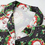 Christmas Pajamas Sets for Women Print Button Up Long Sleeve Lapel V Neck Tops and Pants Lounge Wear Satin 2 Pieces Suits
