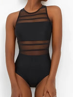 2026 Mesh Swimsuit One Piece Sexy Vintage Swimwear Women Black Bathers Bathing Swimming Swim Suit Padded Beachwear Summer