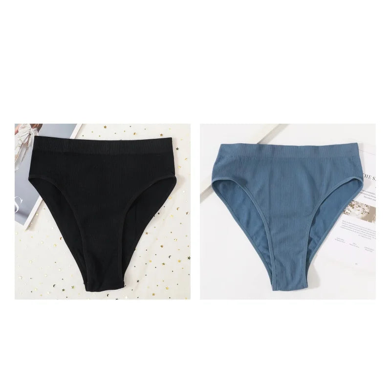 2Pcs/Set Seamless Panties High Waist Briefs Women High Leg Cut Panties Female Underpants Sexy Lingerie Solid Color Underwear S-L