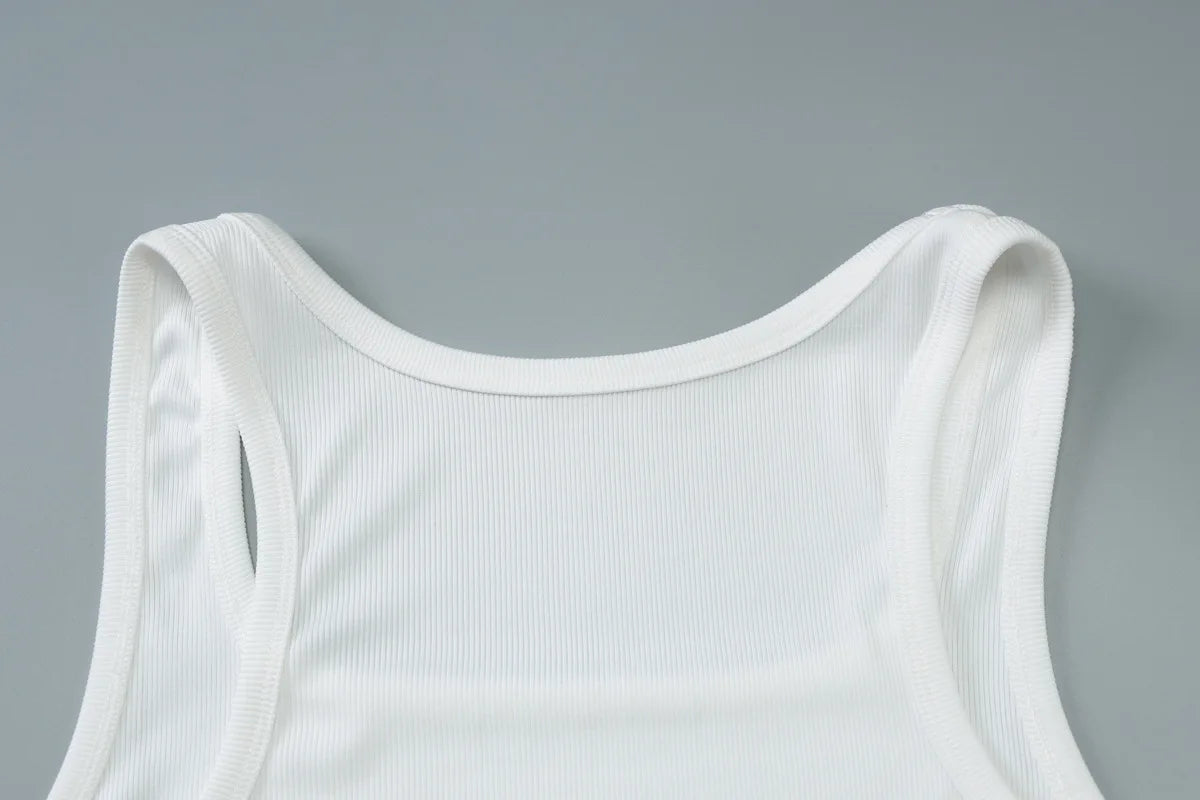 Woman Beading Rhinestones Tank Tops White Black Summer Sleeveless Corset T-shirt 2026 Casual Square Collar Crop Top Streetwear
