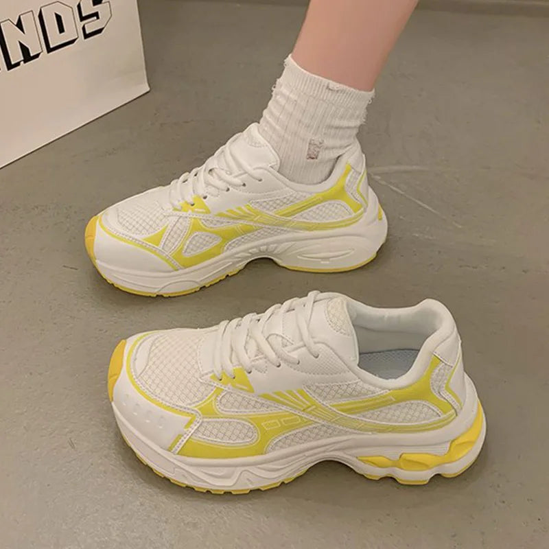 Spring Autumn Breathable Mesh Sneakers Women Mix Color Lace Up Sports Shoes Woman Wear Resistant Platform Casual Shoes Mujer