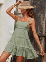 Solid Color Dots Spaghetti Strap Mini Dresses Women Bowknot Leace-up Backless Short Dress Summer Beach Vacation Vestidos Female
