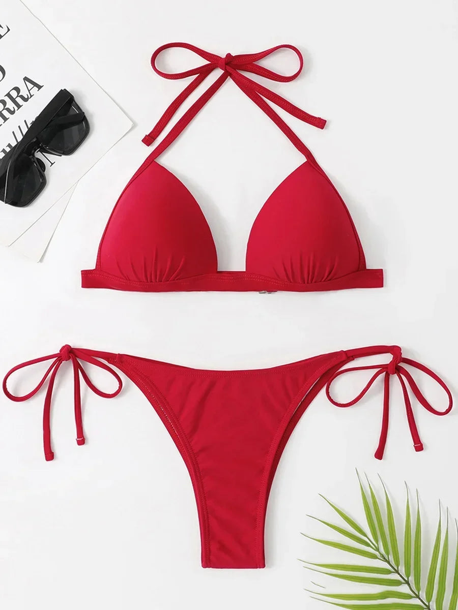 Sexy Halter Push Up Bra Cup Bikini 2025 Women Swimsuit Female Swimwear Two Pieces Bikini set Brazilian Bathing Suit Swim Beach