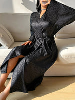 Four Seasons Retro Women's Robe Elegant Casual Jacquard Long Sleeve Pajamas BeltedBathrobe Loungewear