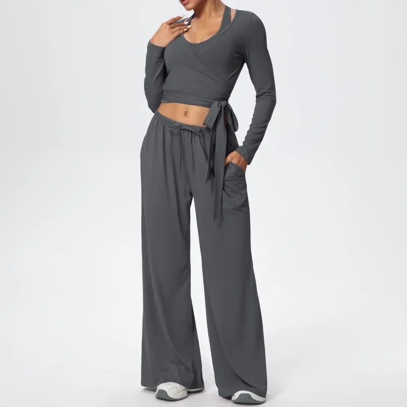 3 Pcs Women's Seamless Yoga Set Sports Fitness Gym Slim-Fit Long Sleeve & Tank Top Suits Workout Running Training Sets