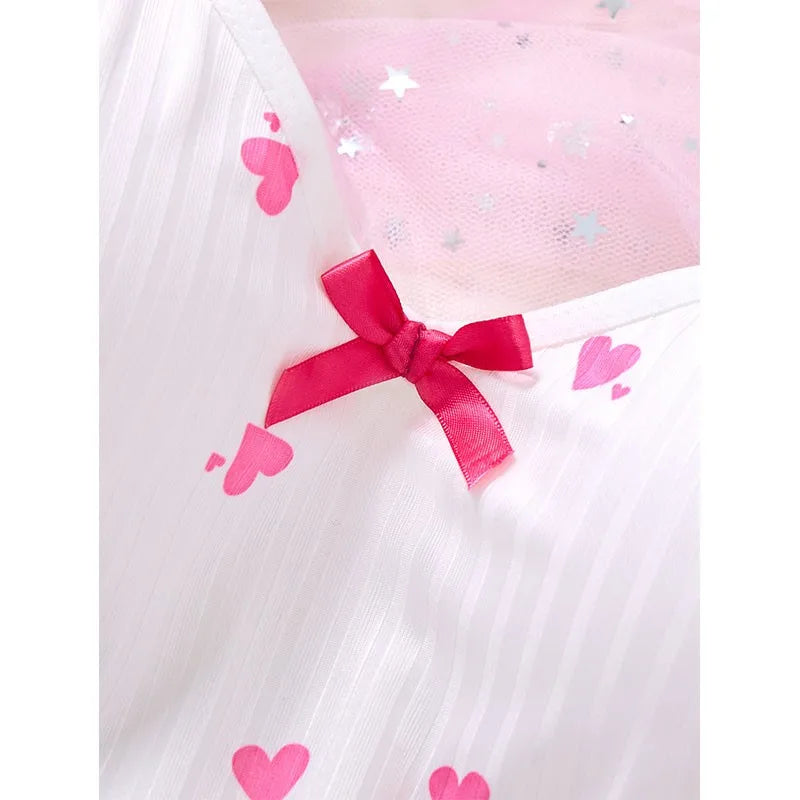 V-neck Luxury Pajama Set With Thong Women Nightgown For Sleeping Hot Femme Sleepwear Summer Sleeveless Sleep Dress Holiday Gifts