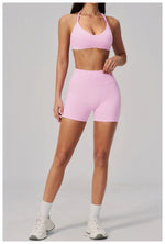 2 Pieces Seamless Yoga Sets Women Solid Color Sports Bra Tight Fitting Peach Buttocks Shorts Fitness Suit Gym Running Tracksuit