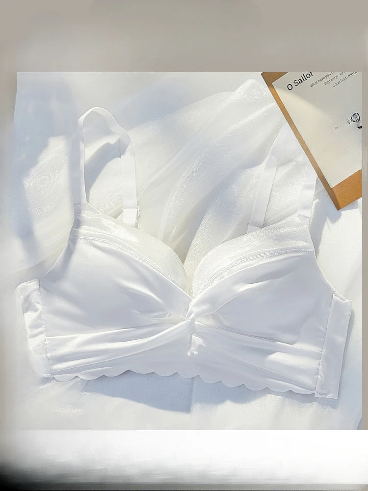 MOYISU Lingerie Women's Small Chest Gathering Summer No Underwire Retraction Breast Anti-sag Flat Bra Cover Underwear Set