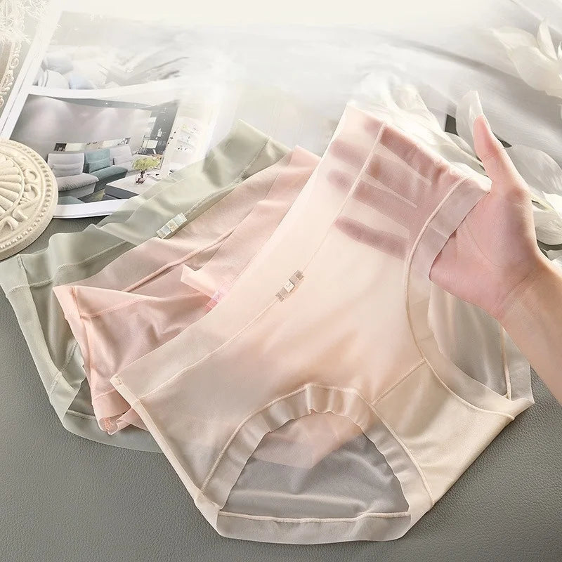 4Pcs/Set Women Ice Silky Panties Soft Briefs Seamless Underwear Summer Sexy Lingerie Female Underpants Low Rise Panties M-XL