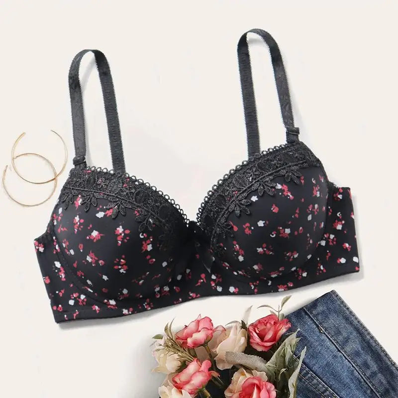 Beauwear Floral Brassiere Push Up Bra With Foam Pad Lace Underwear with wire Embroidered Bras for Women 75B-90B