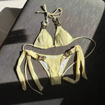 Sexy Metal Chain Thong Bikini 2025 Women White Black Cut Out Push Up Micro Swimsuit Beach Bathing Suit Tie Side Thong Swimwear