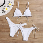 Sexy 3 Piece Bikini Set Women Solid Blue Purple Push Up Bandage Triangle Swimsuit Brazilian Beach Bathing Suit Swumwear Biquini