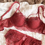 MOYISU Sexy French Lace Bralette Small Bust Cup Bra Set with Removable Straps & Push Up Pads, Soft Underwire Thin Girls Bra Top