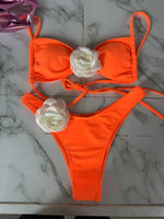 Sexy 3D Flower Micro Bikini 2024 Women Black White Patchwork Push Up Swimsuit Biquini Summer Bathing Suit Triangle Mini Swimwear