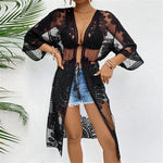 Sexy Embroidery Half Sleeve Chiffon Cardigan Tunic Beach Cover Up Cover-ups Beach Dress Beach Wear Beachwear Female Women V5510