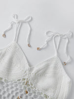 Women Sleeveless Tie Shoulder Strap Asymmetric Hem Camisole Solid Color Crochet Cami Tops Summer Crop Tops