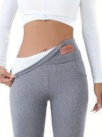 Women's High Waist Thermal Leggings, Winter Plush Lined Fleece Pants with Pockets, Soft Stretchy Comfy for Casual, Fitness