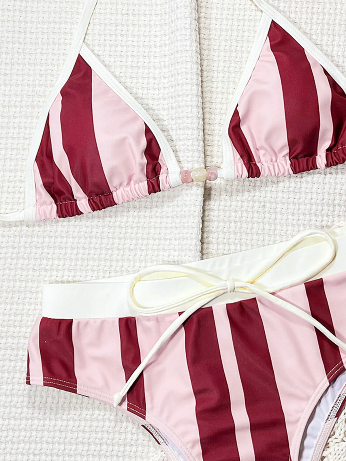 2026 Summer Women's Striped Print Swimsuit Sexy Backless Lace-up Micro Bikini Set Female Push Up Thong Bathing Suit Beachwear