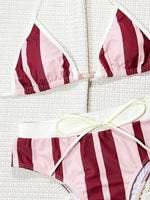 2026 Summer Women's Striped Print Swimsuit Sexy Backless Lace-up Micro Bikini Set Female Push Up Thong Bathing Suit Beachwear