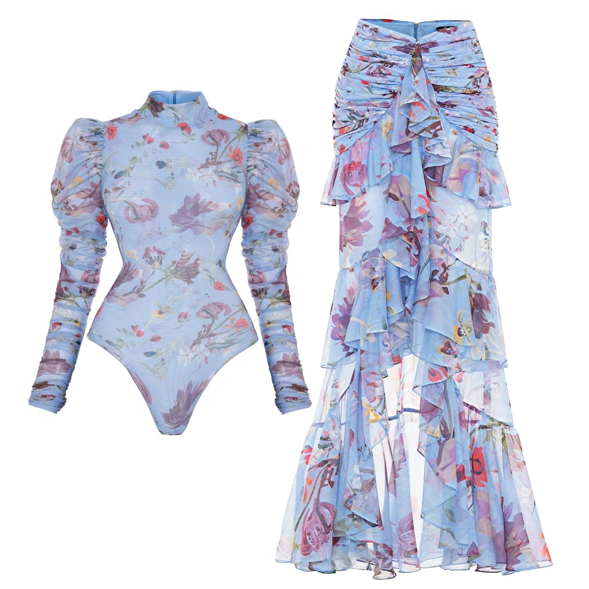New 2Pcs Ruffle Swimsuit Women Sexy Bikini Strappy Swimwear Floral Bikini Push Up Biquini Female Bathingsuit Slimming Beachwear