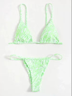 Women's Zebra Stripe Print Bikini Set Casual Sexy Backless Tie Swimwear Top Beach Vacation Two-Piece Swimsuit