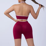 2pcs Women's Seamless Push-up Sports Vest Bra Set with High Elastic Hip Lifting Shorts for Running Aerobics Yoga