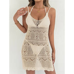 Crochet Knitted Hollow Out Halter Mini Dress Tunic Beach Cover Up Cover-ups Beach Dress Beach Wear Beachwear Female Women V8210
