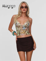 Ahagaga Fashion Sexy Women's Tops Sequin Patchwork Slimming Summer Print Personality Crop Top ShortBeach SleevelessBackless