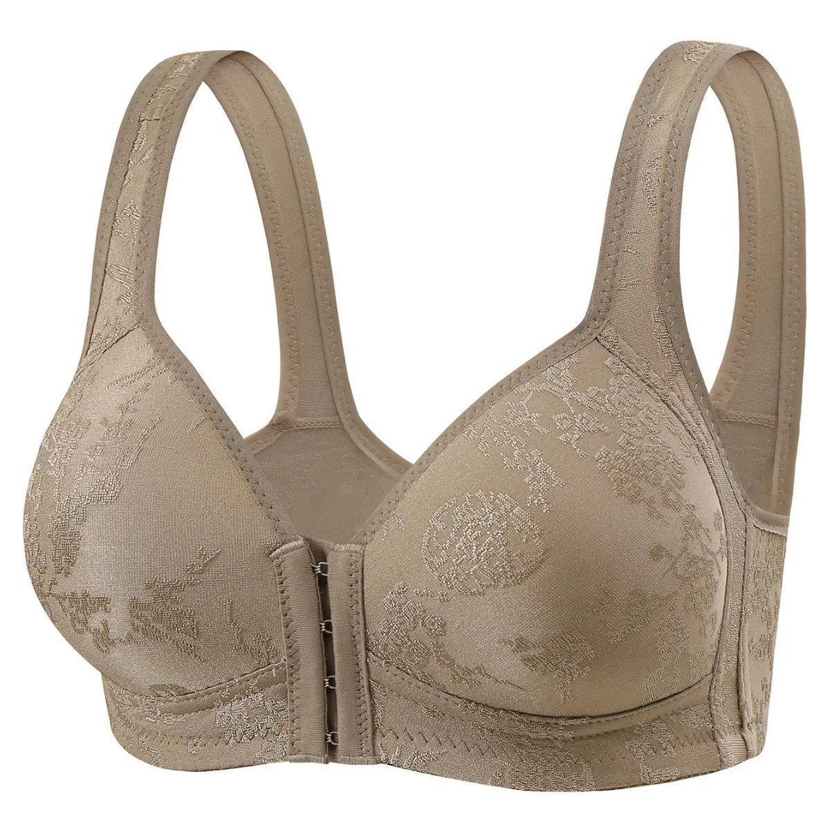 Women's Bra Wire-Free Front Closure Solid Color Full Coverage Fixed Cups More Considerate for Middle-Aged And Elderly Individual