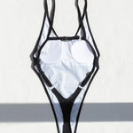 DEKA Black V Neck One-Piece Swimwear Women's Elegant Retro Black Backless Swimsuit High Waist Bathing Suit