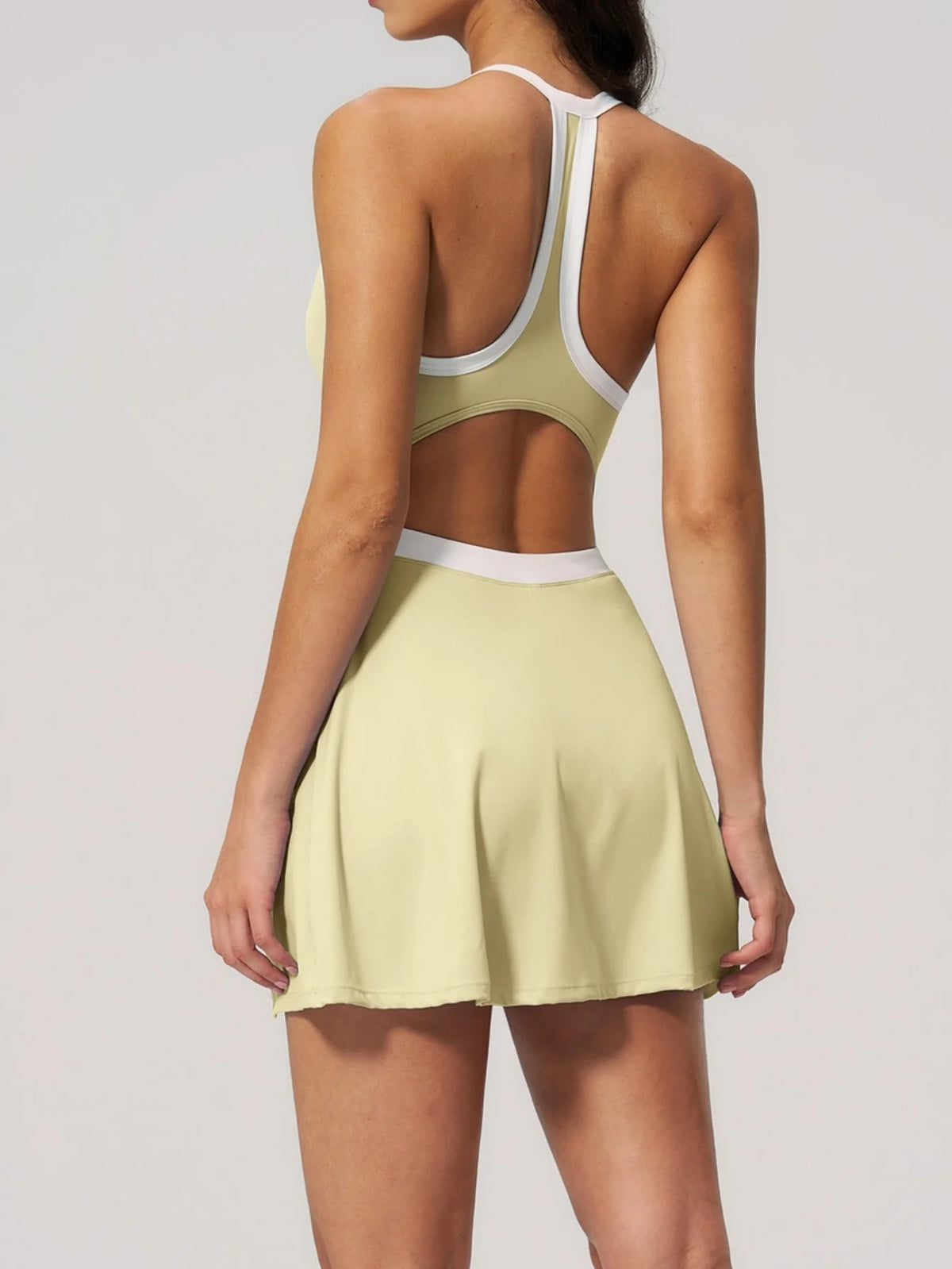 Naked Women's Tennis Dresses for Women Breathable Back Hollowed Out Sleeveless Mini Dress Built in Shorts Tight Sports Skirt
