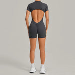 Women's Seamless Yoga Jumpsuits Sports Fitness Beauty Back Slim Fit Short-Sleeves One-Piece Workout Gym Training Bodysuits