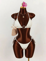 DEKA New Women's Beige Three Piece Long Sleeve Bikini Set Sexy Long Sleeve Cover UpSwimsuit Elegant Beachwear