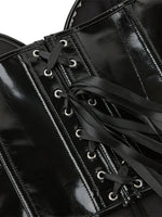 Women PU Leather Bustier Back Lacing-up Fish Boned Corset Curved Hemline Crop Tank Tops